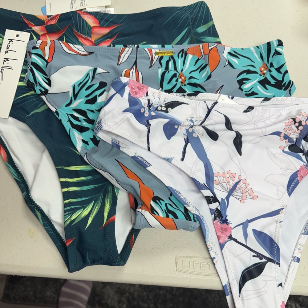 NWT Bundle of 3 Tropical and Floral High Waisted Bikini Bottoms, size Medium